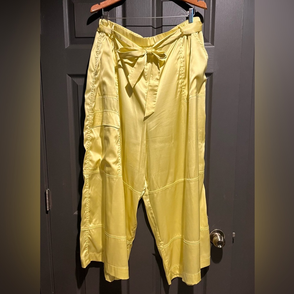 Hutch Anthropologie Satin Utility Pants - Chartreuse - PLUS 3X - HEMMED